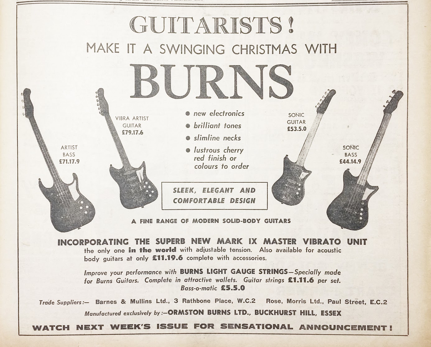 Burns Swinging Christmas 1961 advert