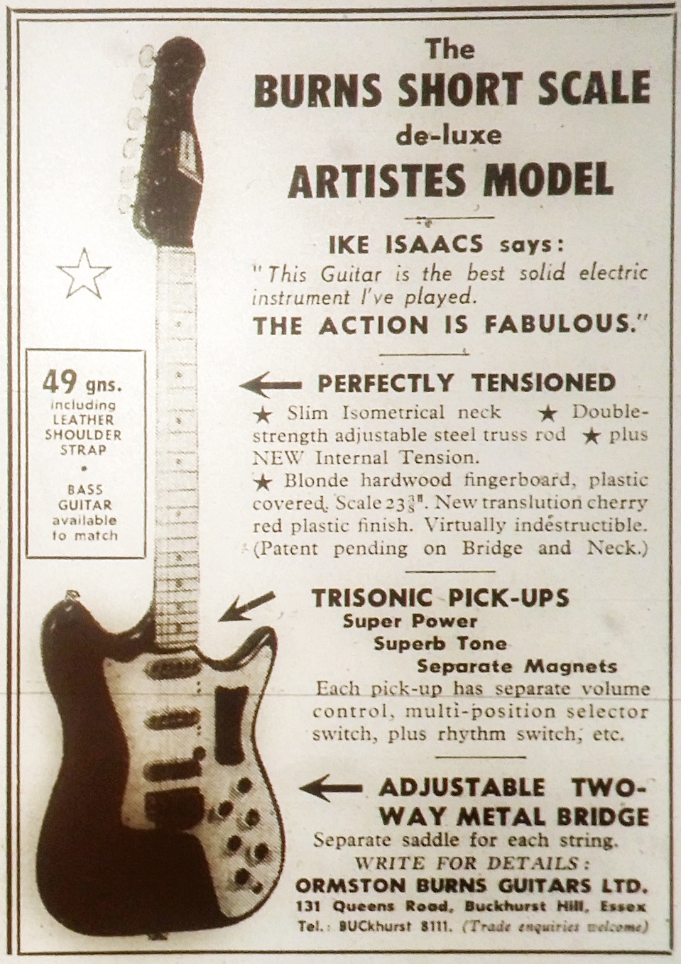 Burns Artist advert Melody Maker 19th December 1959