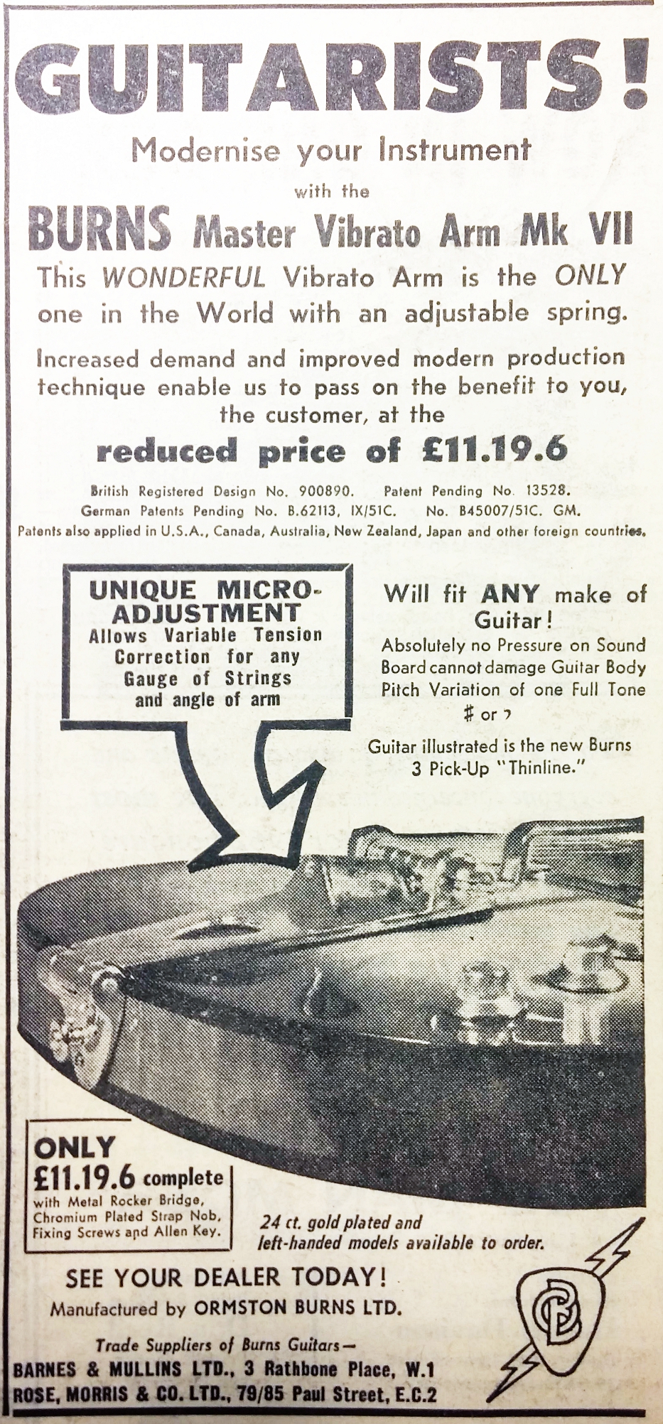 Burns Master Vibrato Arm Mk VII advert