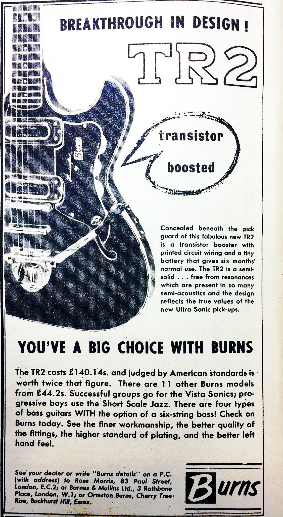 Burns TR2 guitar advert 1963