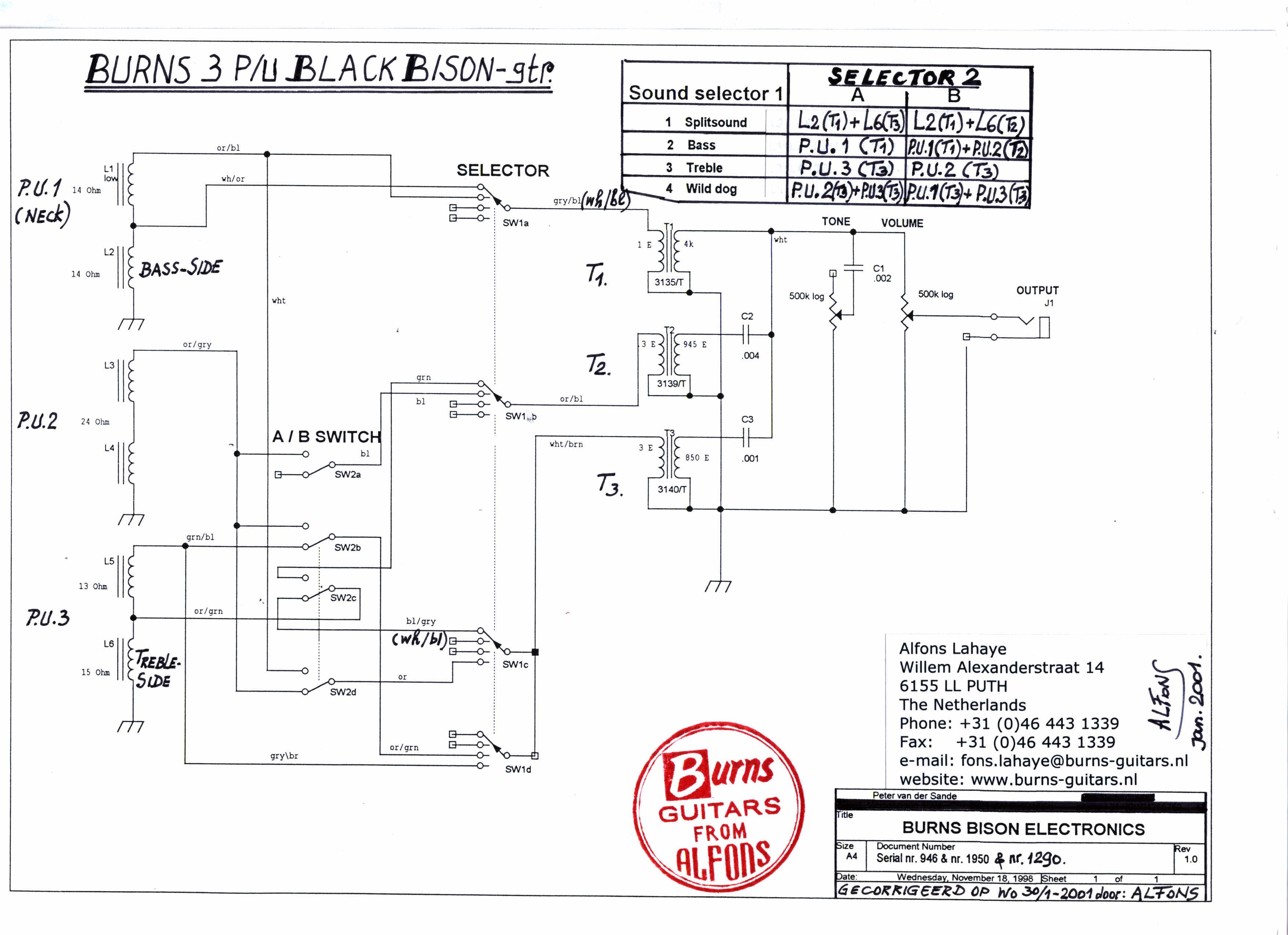 Burns 3 pickup Bison Schematic